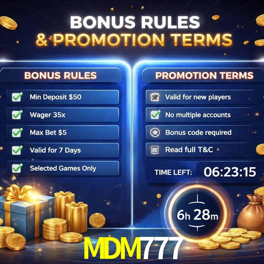 Reglas de promoción MDM777 y condiciones de bonos explicadas visualmente